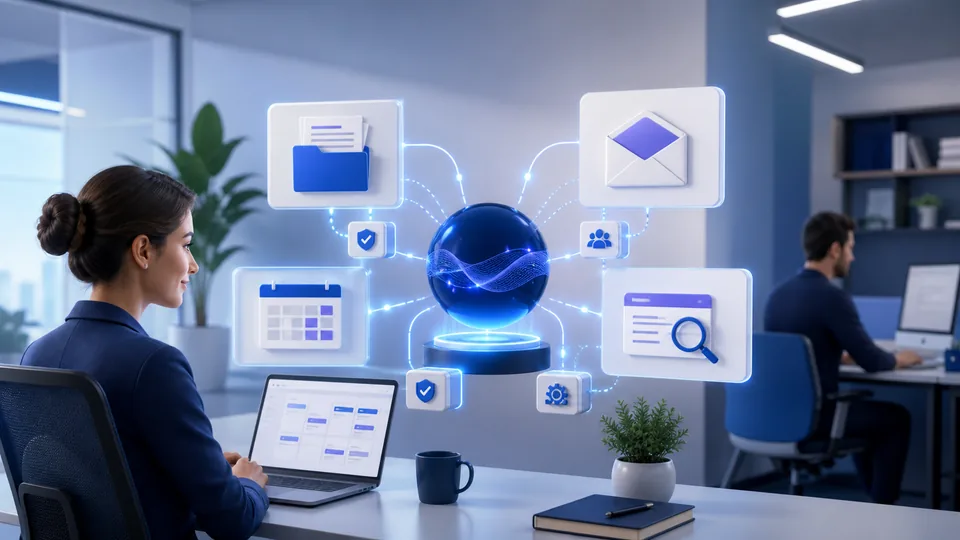 Asistente de inteligencia artificial conectando documentos, correo, agenda y procesos de empresa