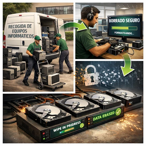 Servicio de recogida de ordenadores y destrucción segura de datos con borrado profesional de discos duros